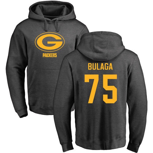 Men Green Bay Packers Ash #75 Bulaga Bryan One Color Nike NFL Pullover Hoodie Sweatshirts